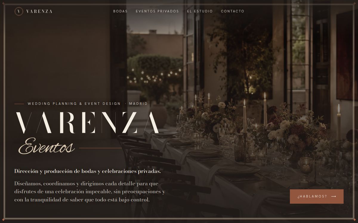 Portada de la web de Varenza Eventos, varenzaeventos.es